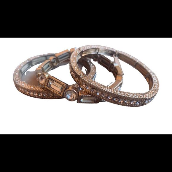 3 Piece Set White Gold-Tone Stretch Bracelets Rhinestone Crystals One Size Gift! - Picture 2 of 8
